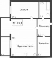 Лот: 12338617. Фото: 7. Продам 2-комн. кв. 59.1 кв.м...