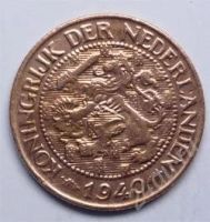 Лот: 17203436. Фото: 2. Нидерланды. 1 цент 1940г. Редкость... Монеты
