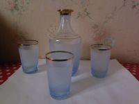 Лот: 19340609. Фото: 2. Набор графин и три стакана, голубые... Посуда, кухонная утварь