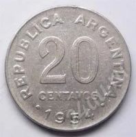 Лот: 197966. Фото: 2. Аргентина. 20 сентавос 1954г. Монеты