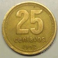 Лот: 1577224. Фото: 2. Аргентина. 25 сентаво 1992г... Монеты