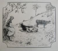 Лот: 7057797. Фото: 2. Старинный рисунок "Пастушка Симонетта... Антиквариат