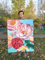 Лот: 23603222. Фото: 2. Картина маслом макро цветы "Мир... Живопись, скульптура, фото