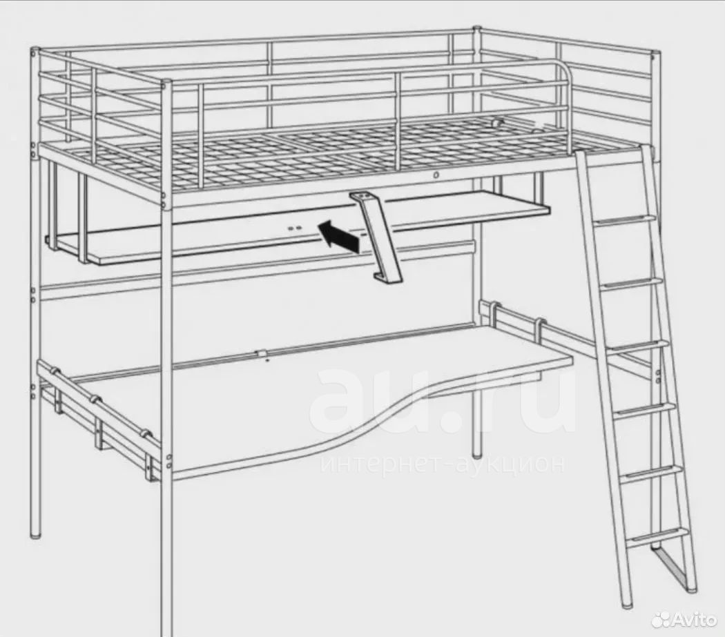 Кровать-чердак IKEA со столом и полкой — купить в Красноярске ...