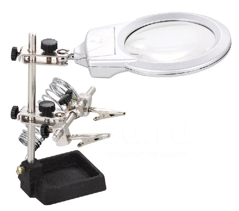 Держатель плат (третья рука) ZD-10M, лупа 85мм 2x 2LED, 2 зажима ...