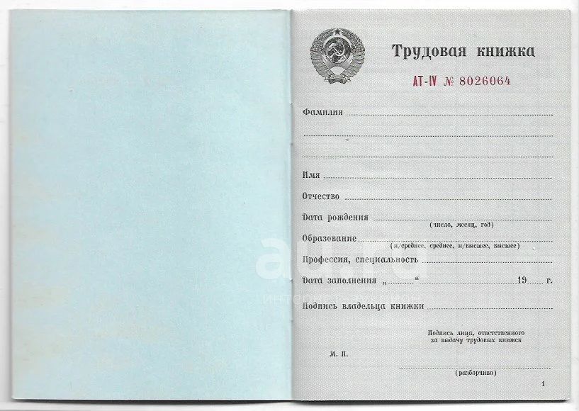 Купить Бланк Трудовой Книги
