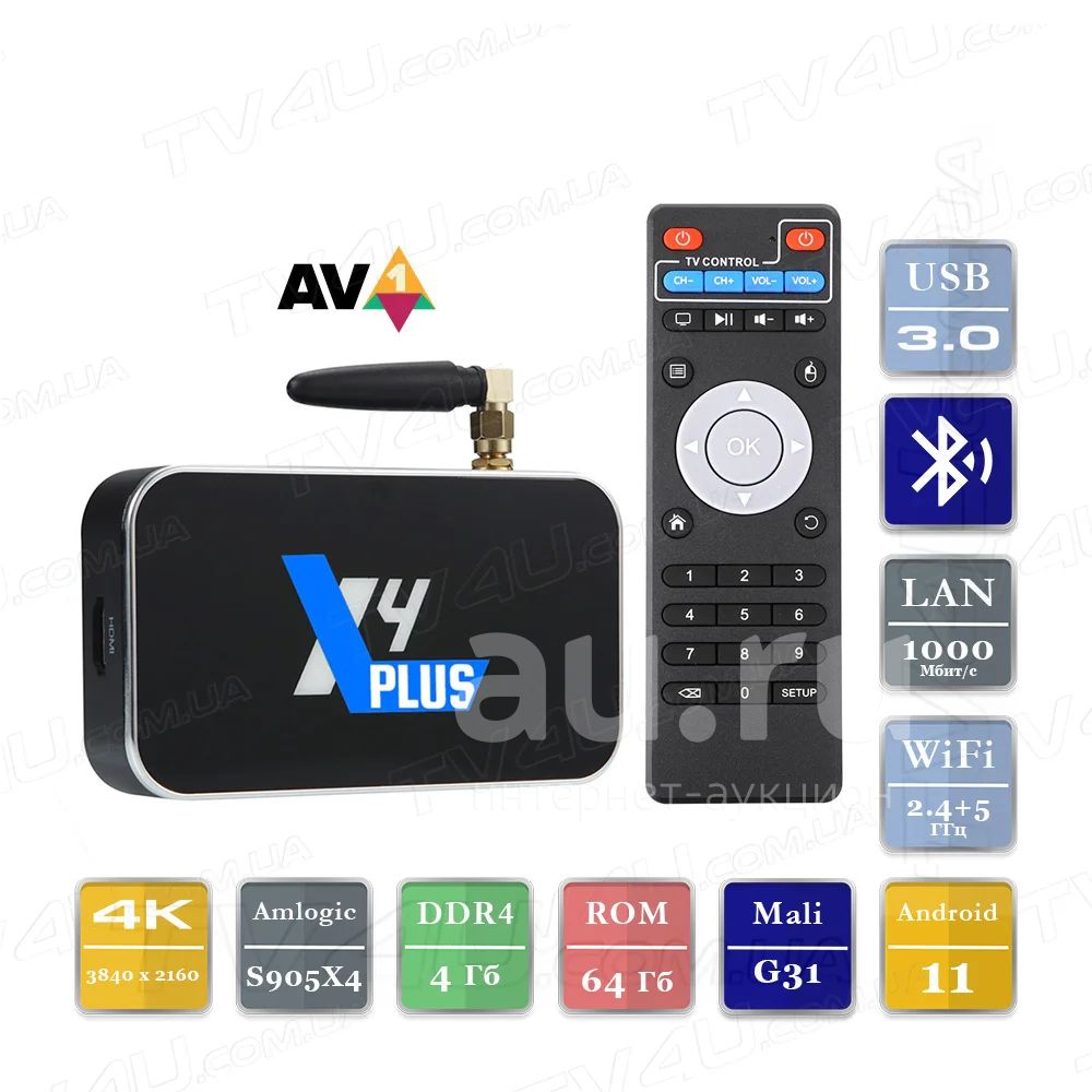 TV Box UGOOS X4 PLUS, 4GB DDR4 - 64GB BT 4.2 USB 3.0 Wi-Fi 2,4 И 5.