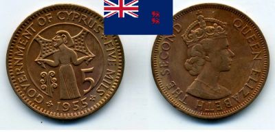 Лот: 19279544. Фото: 1. Кипр (Британский) 5 милей 1955... Страны СНГ и Балтии