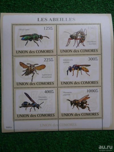 Лот: 9563728. Фото: 1. Марки, Лист, Насекомые, Коморские... Марки