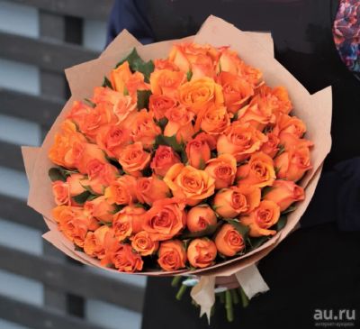 Лот: 16201033. Фото: 1. Букет из 51 рыжей розы Кения за... Свежие цветы