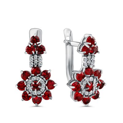 Лот: 23840798. Фото: 1. Серебряные серьги с гранатом и... Серьги, каффы