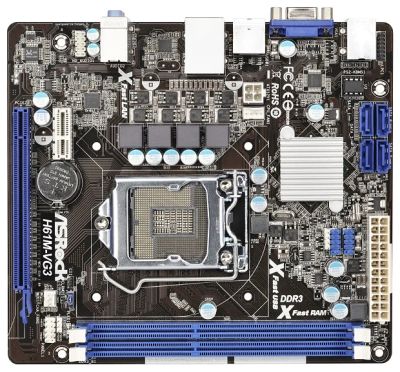 Лот: 8148536. Фото: 1. ASRock H61M-VG3 снята с рабочей... Материнские платы