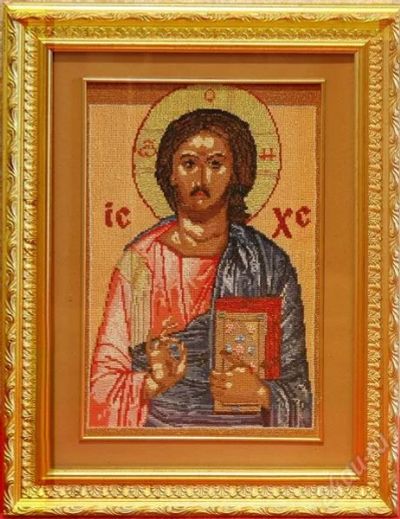 Лот: 1812412. Фото: 1. Икона Господь Вседержитель. Вышивание