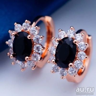 Лот: 9516663. Фото: 1. черный кубический циркон розовое... Серьги, каффы