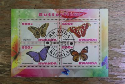 Лот: 21143251. Фото: 1. Руанда 2013 Бабочки. Малый лист... Марки