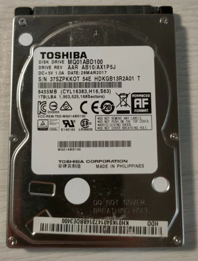 Лот: 19444379. Фото: 1. Жесткий диск Toshiba 1 ТБ MQ01ABD100. Жёсткие диски (HDD)