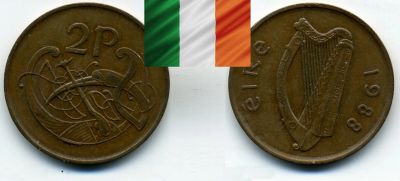 Лот: 19237439. Фото: 1. Ирландия 2 пенса 1988 последний... Европа