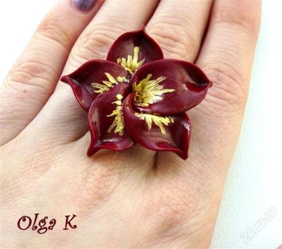 Лот: 895237. Фото: 1. Кольцо "Бордовый цветок с прожилками... Кольца, перстни