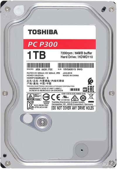 Лот: 17135045. Фото: 1. жесткий диск 1 TB Toshiba HDWD110. Жёсткие диски (HDD)