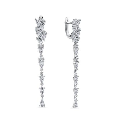 Лот: 23781455. Фото: 1. Серебряные серьги с фианитами. Серьги, каффы