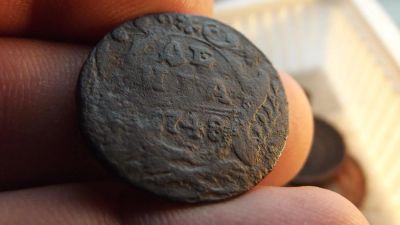 Лот: 11349649. Фото: 1. Денга 1748 года. Неплохая. Россия до 1917 года