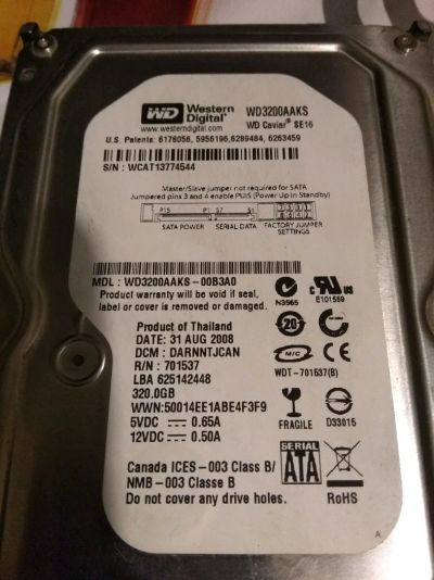 Лот: 11054229. Фото: 1. WD3200AAKS sata2 без бэдов. Жёсткие диски (HDD)