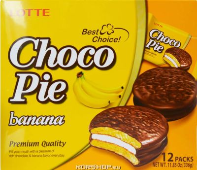 Лот: 9672015. Фото: 1. Печенье CHOCO PIE LOTTE Banana... Печенье, вафли, пряники