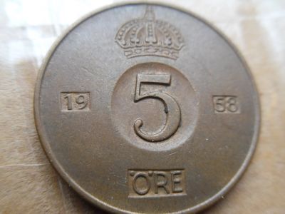 Лот: 16705015. Фото: 1. Швеция 5 эре 1958. Европа