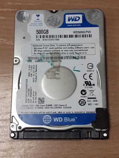 Лот: 21258111. Фото: 1. HDD для ноутбука 500gb (WD WD5000LPVX... Жёсткие диски (HDD)