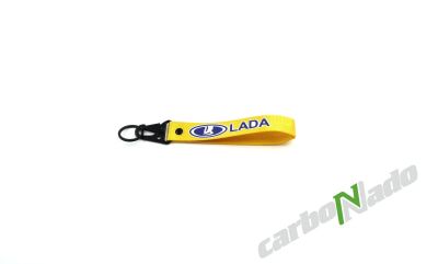 Лот: 17204198. Фото: 1. Брелок на карабине Lada желтый. Брелоки для ключей