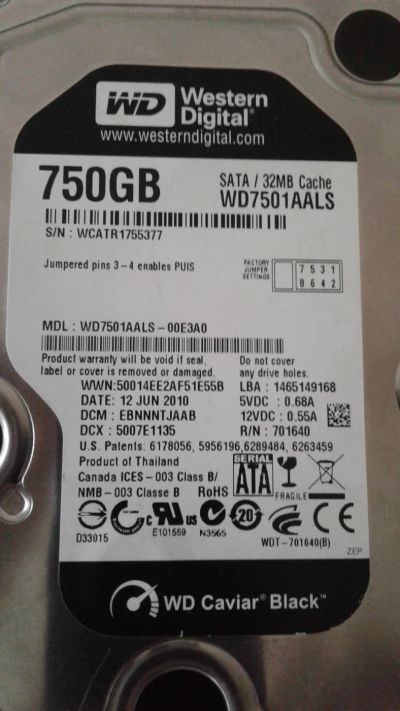 Лот: 9701549. Фото: 1. Жесткий диск SATA-II 750Gb Western... Жёсткие диски (HDD)