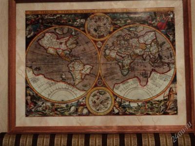 Лот: 2861012. Фото: 1. литография старинной карты мира. Произведения