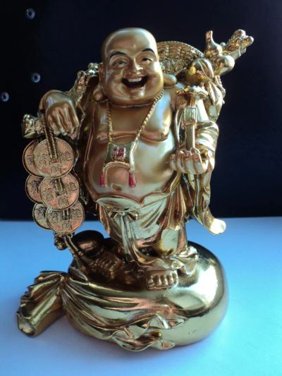 Лот: 5487453. Фото: 1. Будда Хотей стоящий, золотой 14... Талисманы, амулеты, предметы для магии