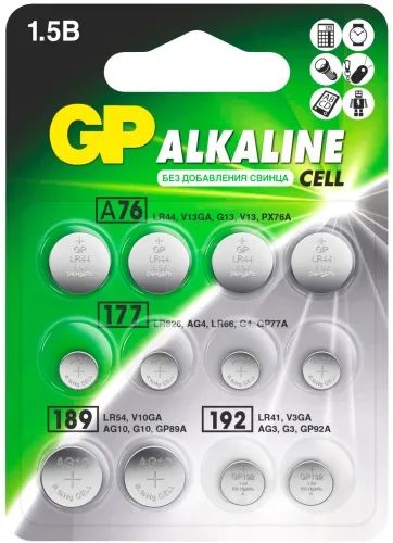 Лот: 24527500. Фото: 1. Набор батареек GP LR41, LR44... Батарейки, аккумуляторы, элементы питания
