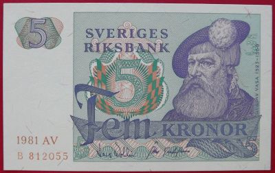 Лот: 1581521. Фото: 1. (№548) 5 крон 1981 (Швеция) UNC. Европа