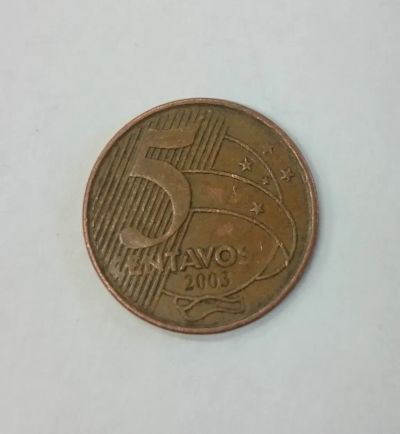 Лот: 19993849. Фото: 1. Монета Бразилия 5 сентаво 2003г. Америка