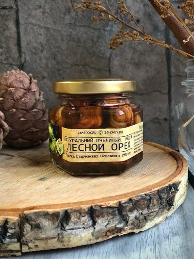 Лот: 16922650. Фото: 1. Мёд с лесным орехом (фундуком... Ягоды, орехи