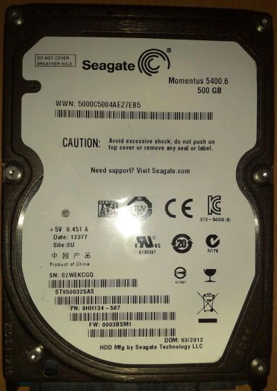 Лот: 3704214. Фото: 1. Seagate Momentus ST9500325AS 5400rpm... Жёсткие диски (HDD)