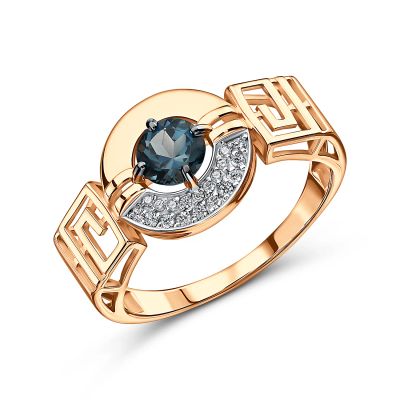 Лот: 23782035. Фото: 1. Золотое кольцо с топазом и фианитами. Кольца, перстни