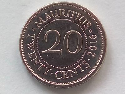 Лот: 18747761. Фото: 1. Монета Маврикия 20 центов, 2016. Африка