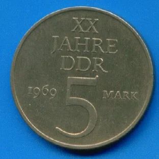 Лот: 8750271. Фото: 1. Германия 5 марок 1969 20 лет ГДР... Германия и Австрия