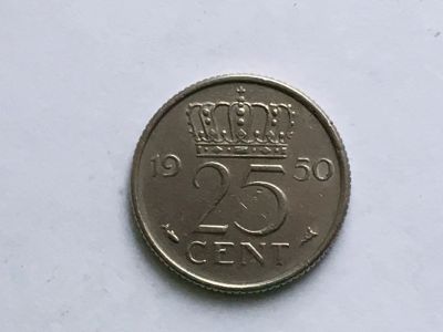 Лот: 12746943. Фото: 1. Нидерланды, 25 центов. 1950 год... Европа