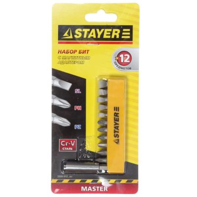 Лот: 24422945. Фото: 1. Набор бит Stayer, 12 шт, магнитный... Расходные материалы, сменные насадки