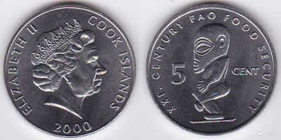 Лот: 5200772. Фото: 1. 5 центов Острова Кука 2000г. Австралия и Океания
