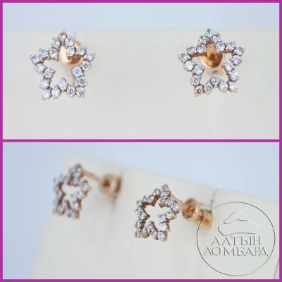 Лот: 10589547. Фото: 1. Золотые серьги 585 пробы. Камень... Серьги, каффы