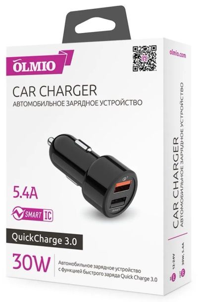Лот: 22150622. Фото: 1. АЗУ OLMIO 2USB QC3.0+Smart IC... Зарядные устройства, блоки питания, адаптеры сетевые для смартфонов