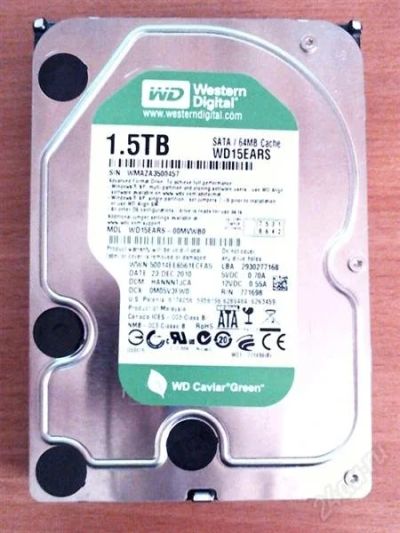 Лот: 2400040. Фото: 1. HDD WD Caviar Green 1.5Tb. Жёсткие диски (HDD)