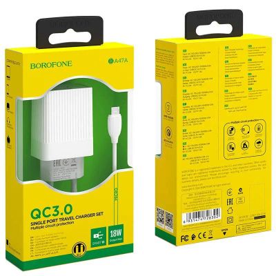 Лот: 22149721. Фото: 1. СЗУ BOROFONE BA-47AQC3.0 18W+microUSB... Зарядные устройства, блоки питания, адаптеры сетевые для смартфонов