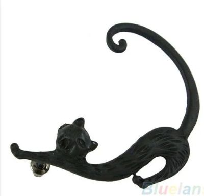 Лот: 4770153. Фото: 1. Кафф сережки кошка черный. Серьги, каффы