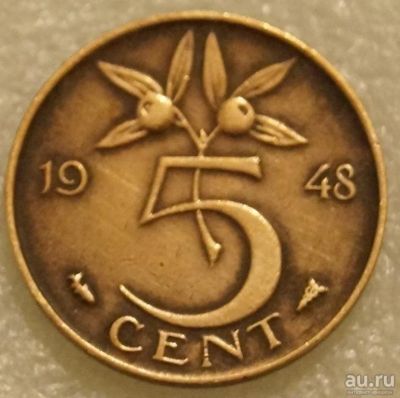 Лот: 8299792. Фото: 1. 5 центов 1948 Нидерланды. Европа